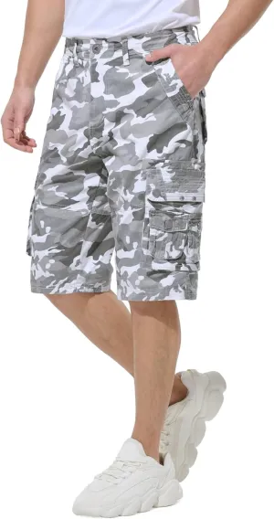 BEST SOUTH Men's Capri Long Twill Cargo Shorts Below Knee 13 Inches Cotton Relaxed Fit Casual Multi-Pocket