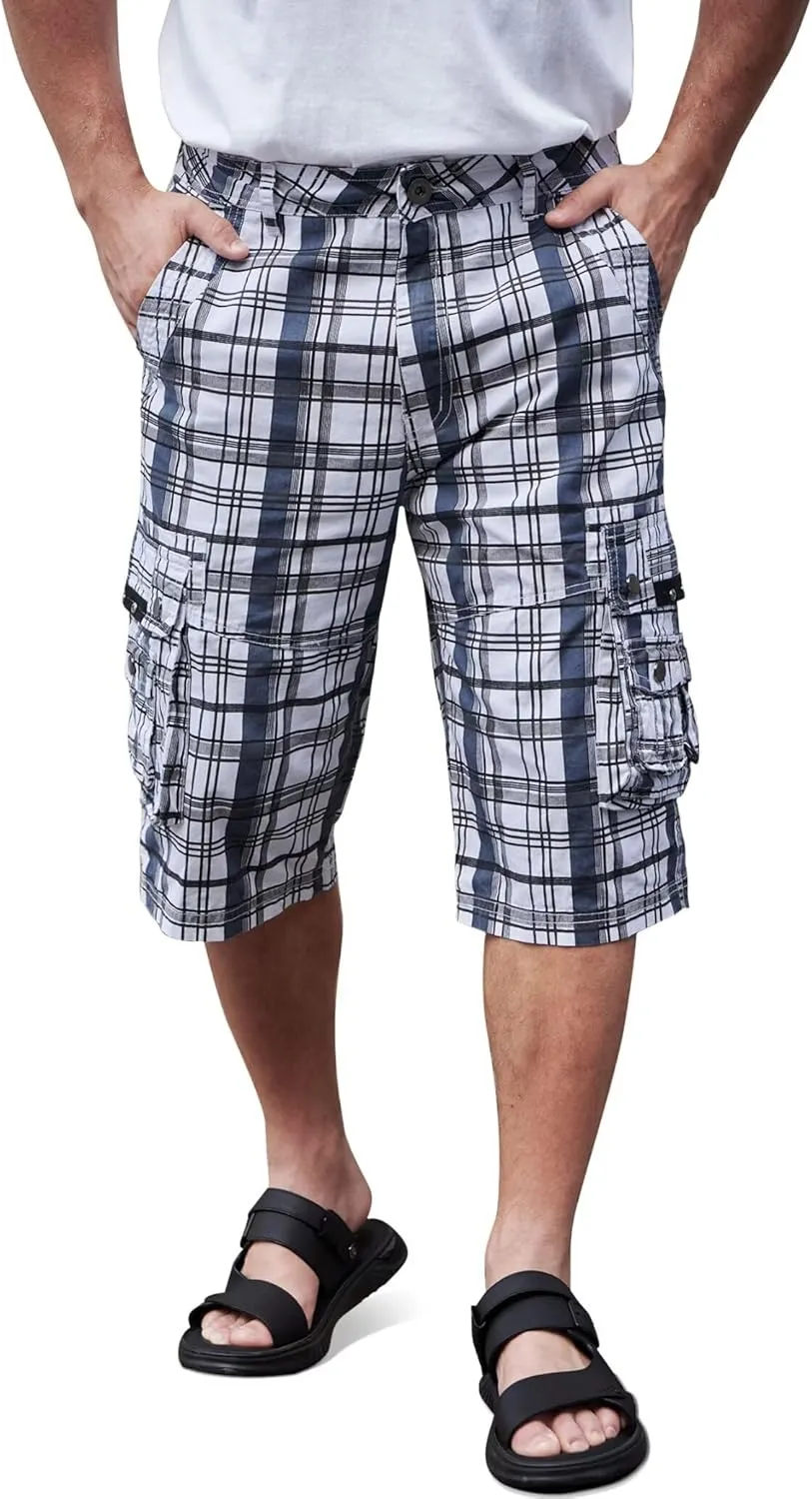 BEST SOUTH Men's Capri Long Twill Cargo Shorts Below Knee 13 Inches Cotton Relaxed Fit Casual Multi-Pocket