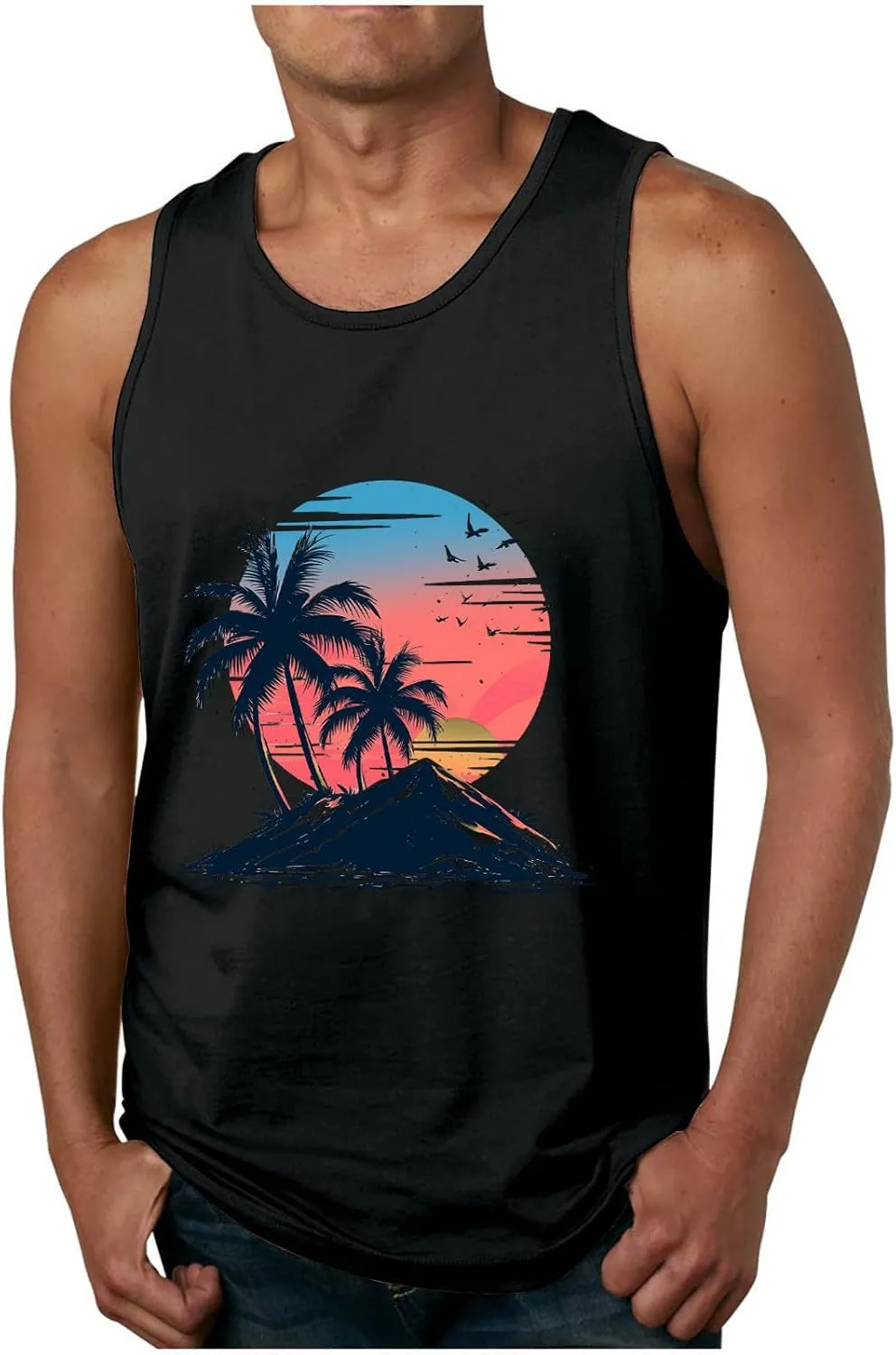 Big and Tall Graphic Tank Tops for Men Sleeveless Palm Tree Shirts Pullover Loose Running Workout Tops Muscle Vest