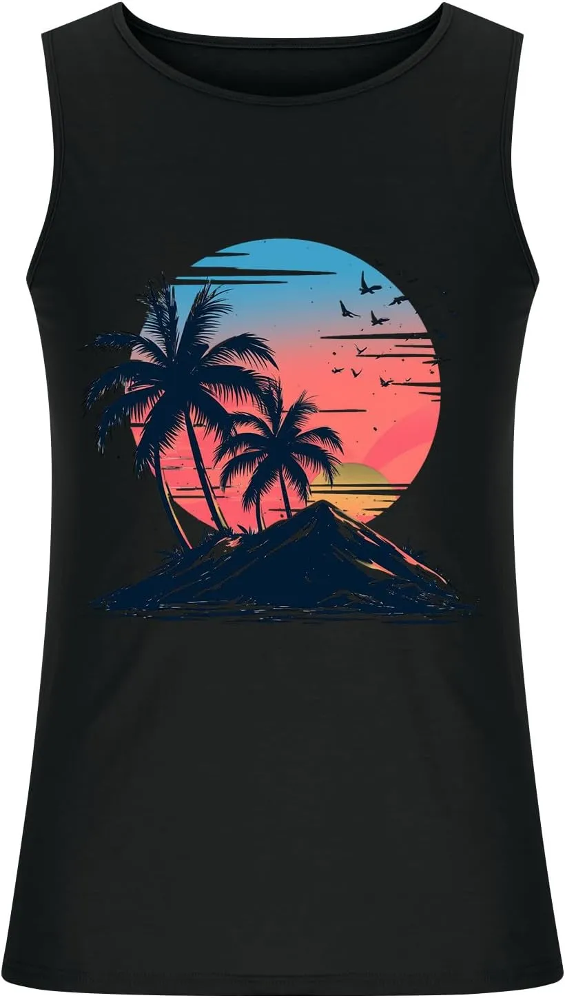 Big and Tall Graphic Tank Tops for Men Sleeveless Palm Tree Shirts Pullover Loose Running Workout Tops Muscle Vest