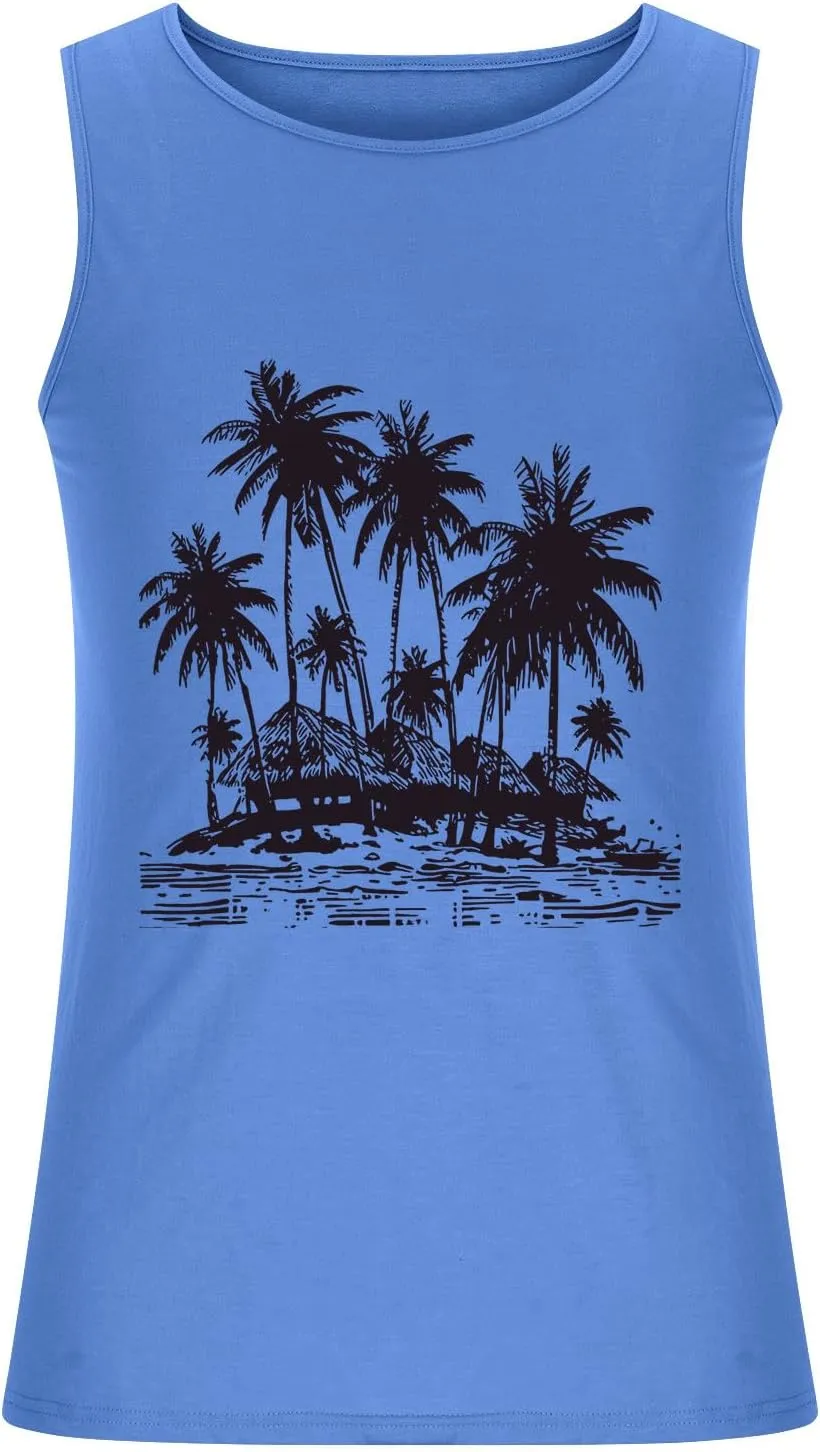 Big and Tall Graphic Tank Tops for Men Sleeveless Palm Tree Shirts Pullover Loose Running Workout Tops Muscle Vest