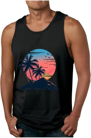 Big and Tall Graphic Tank Tops for Men Sleeveless Palm Tree Shirts Pullover Loose Running Workout Tops Muscle Vest
