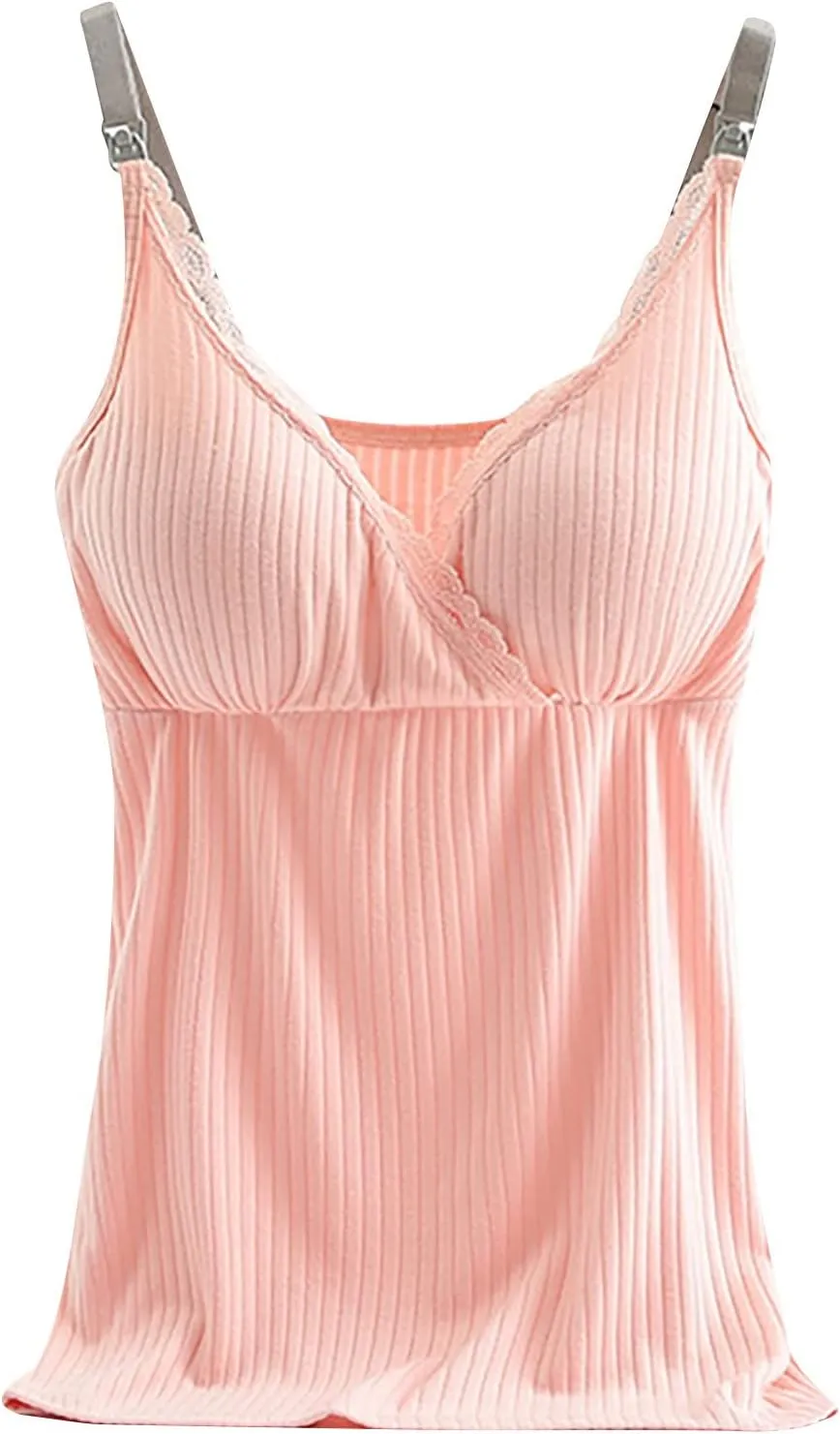 Binmer Nursing Cami Tank Tops for Breastfeeding Women with Built in Bra Sleeveless V Neck Camisole Soft Comfy Pregnant Shirts
