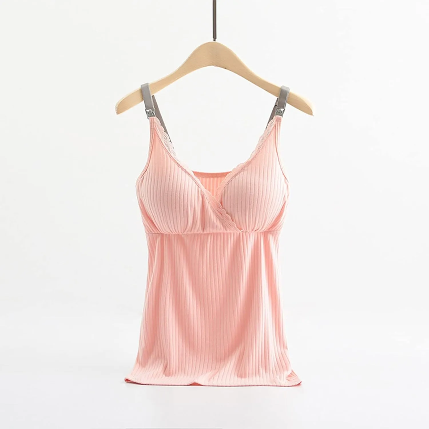 Binmer Nursing Cami Tank Tops for Breastfeeding Women with Built in Bra Sleeveless V Neck Camisole Soft Comfy Pregnant Shirts