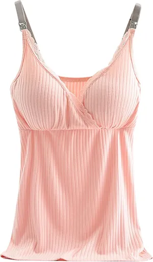 Binmer Nursing Cami Tank Tops for Breastfeeding Women with Built in Bra Sleeveless V Neck Camisole Soft Comfy Pregnant Shirts