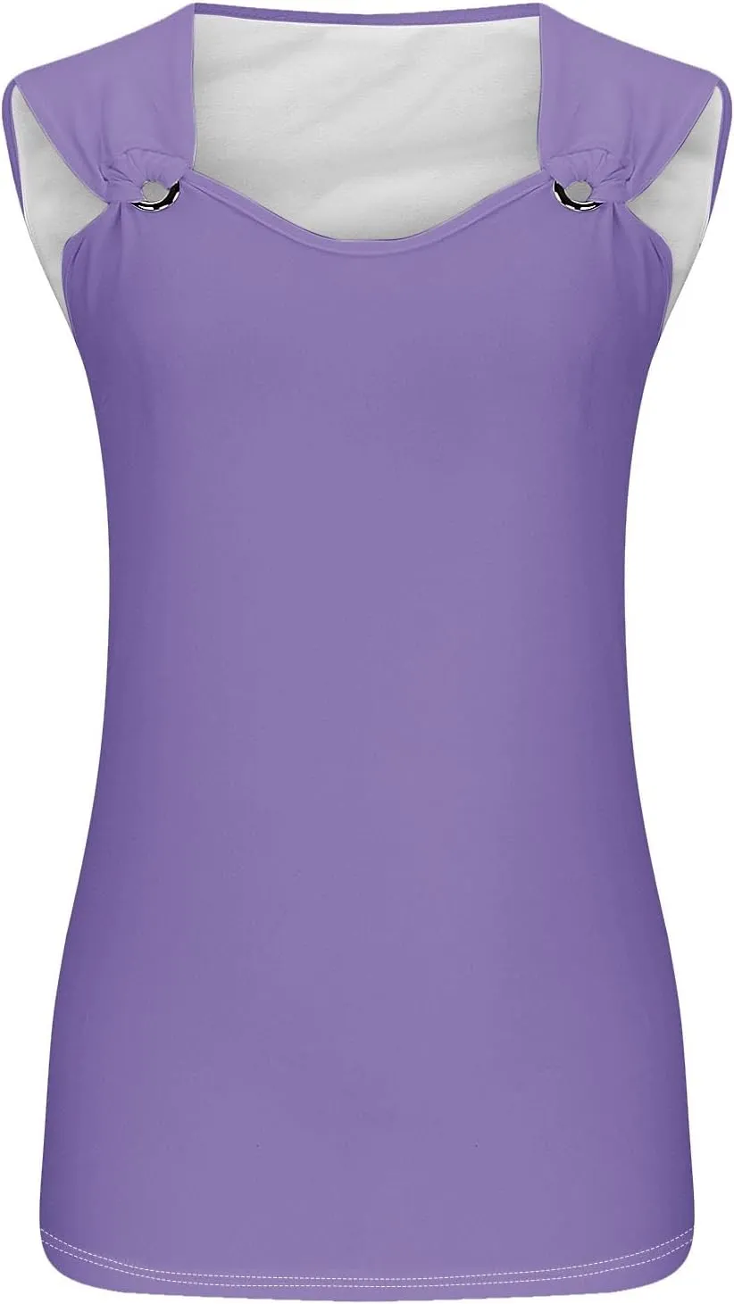 Binmer Summer Tank Tops for Women 2024 Sleeveless V Neck Tshirt Loose Fit Casual Hole Straps Blouses Workout Camisoles