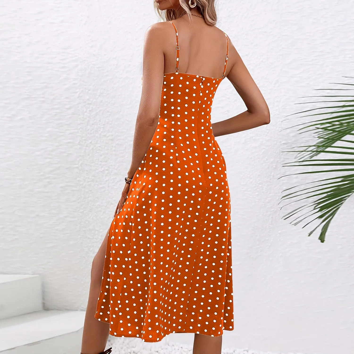 Binmer Women's Sleeveless Bodycon Slip Dress Adjustable Spaghetti Strap Midi Dress Cute Polka Dot Print Club Party Dresses