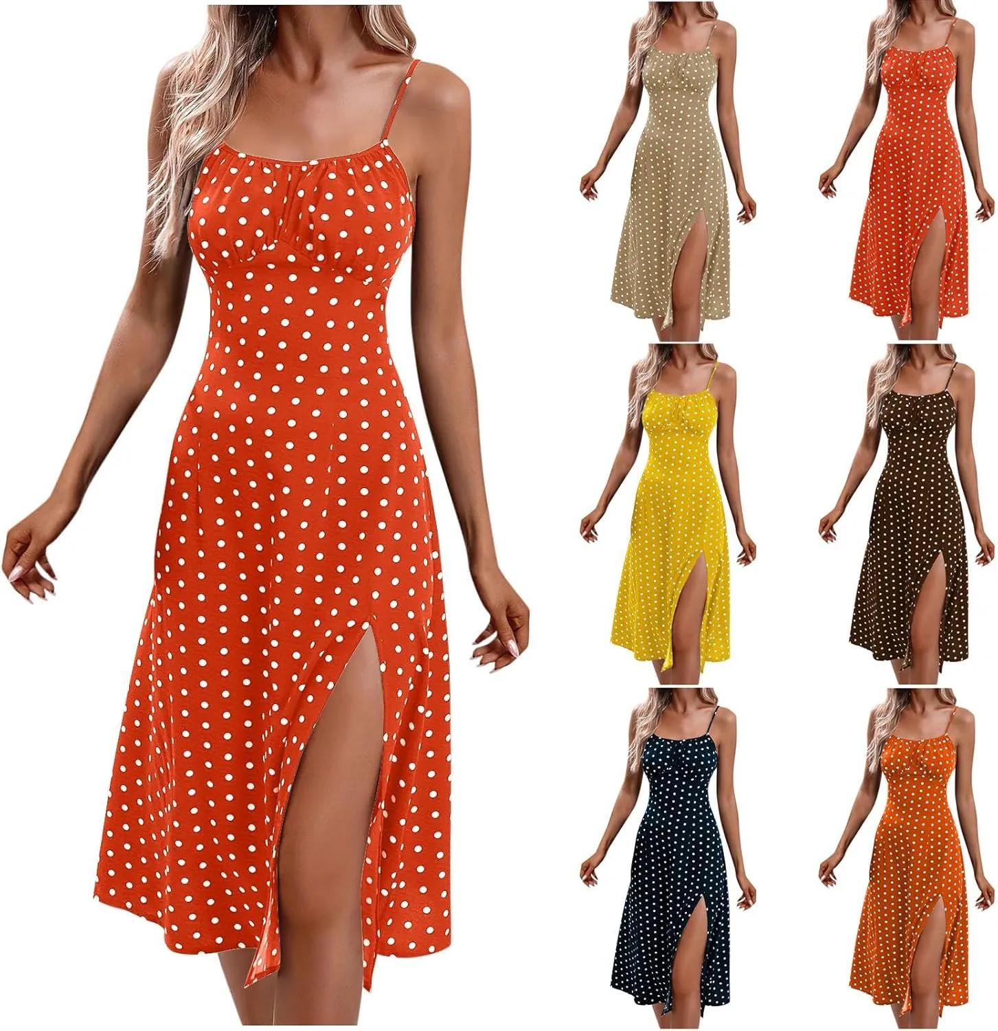 Binmer Women's Sleeveless Bodycon Slip Dress Adjustable Spaghetti Strap Midi Dress Cute Polka Dot Print Club Party Dresses