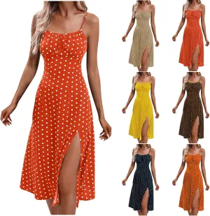 Binmer Women's Sleeveless Bodycon Slip Dress Adjustable Spaghetti Strap Midi Dress Cute Polka Dot Print Club Party Dresses