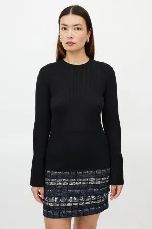 Black Silk Ribbed Bell Sleeve Sweater