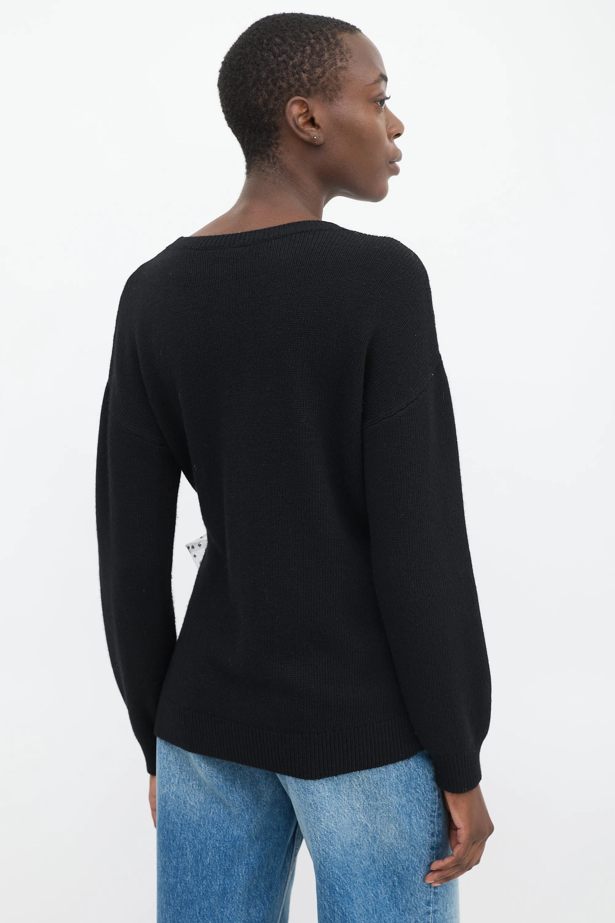 Black Wool Side Tie Sweater