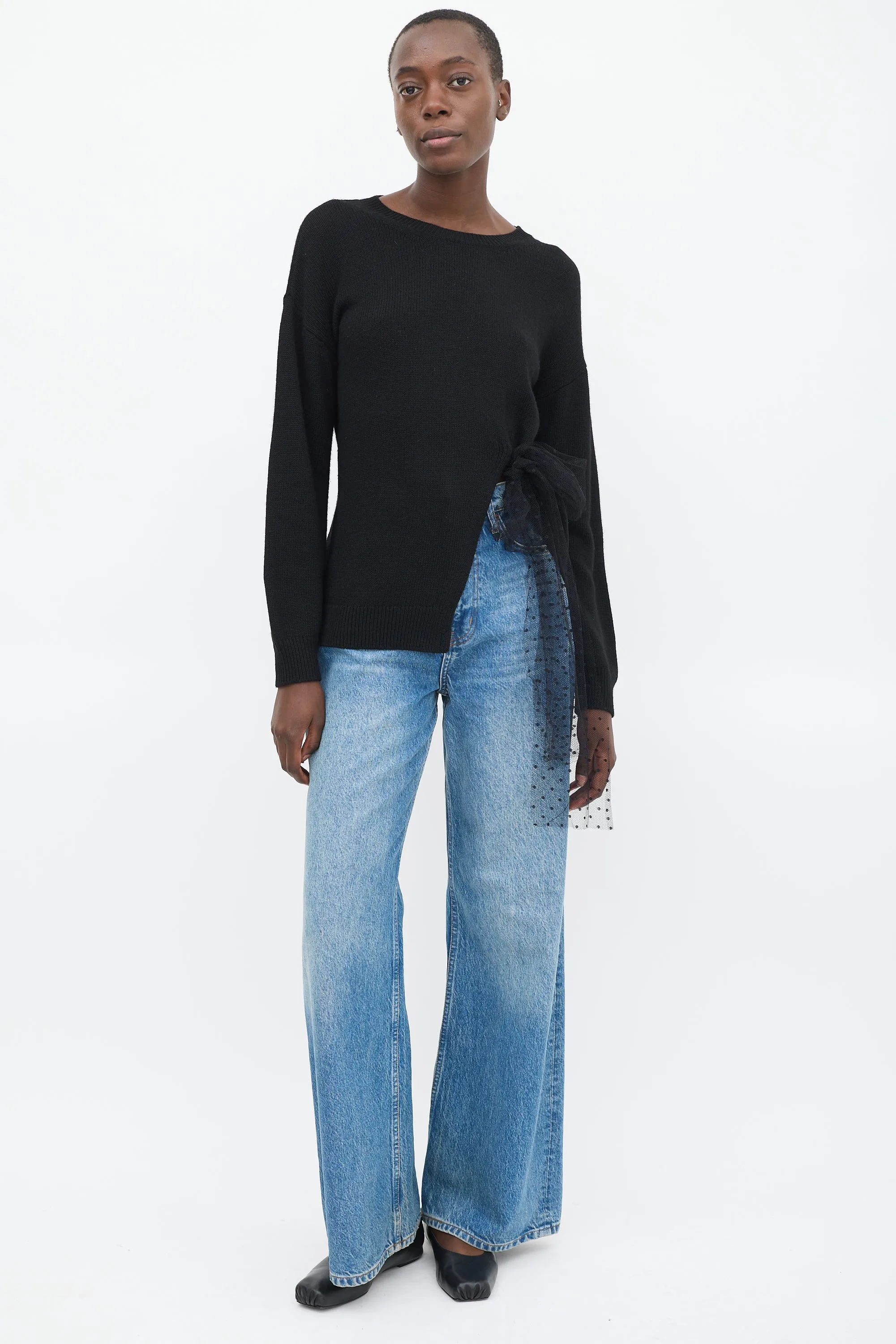Black Wool Side Tie Sweater