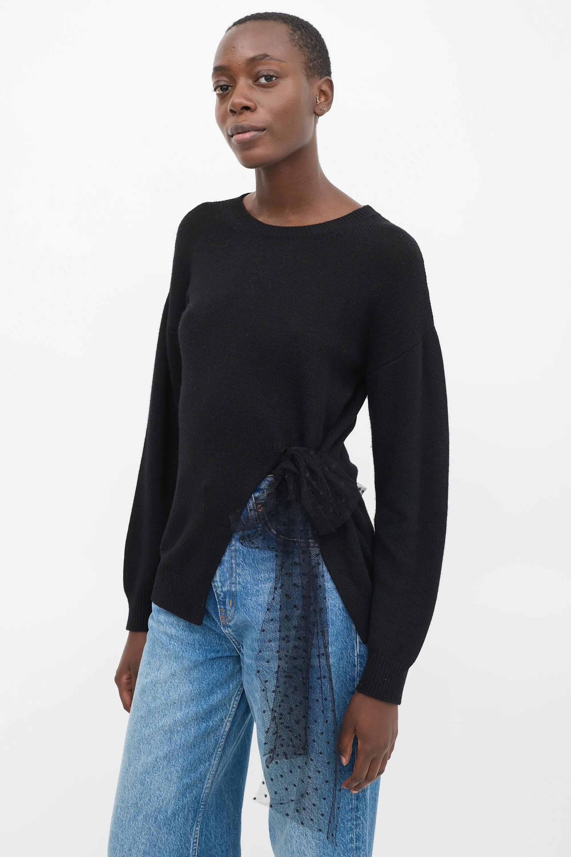 Black Wool Side Tie Sweater