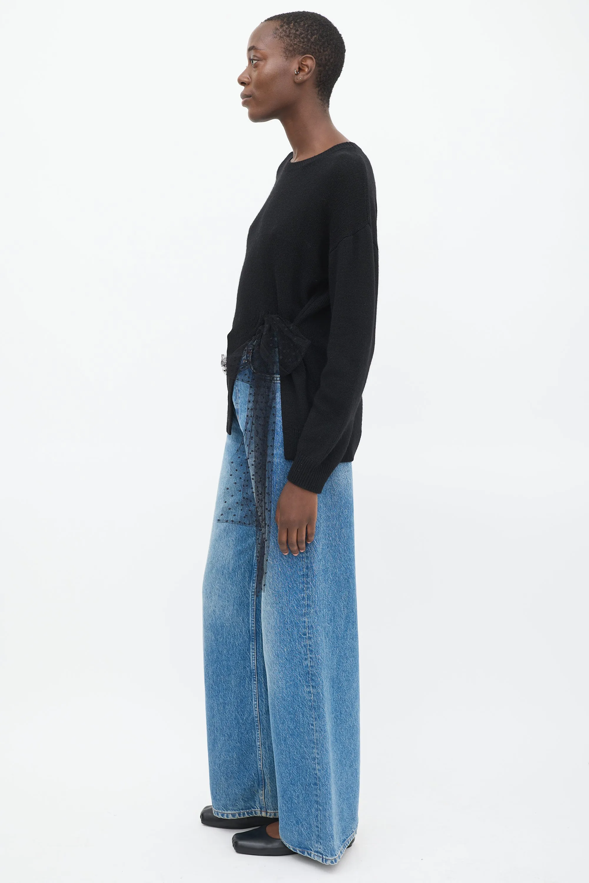 Black Wool Side Tie Sweater