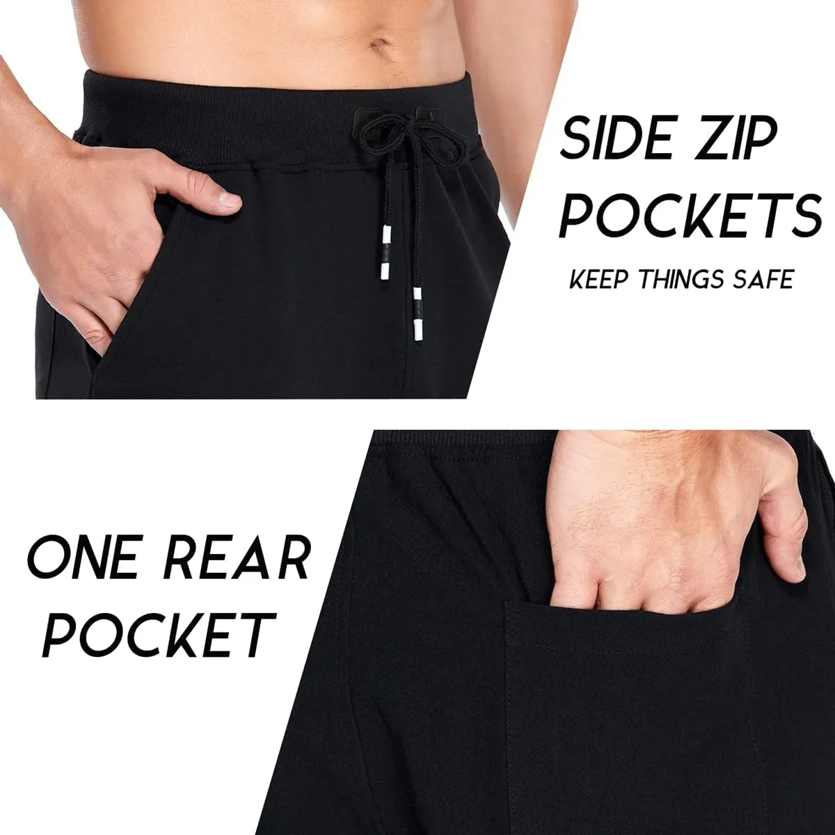 Boyzn Men's Athletic Shorts Comfortable Cotton Workout Shorts Elastic Waist Running Shorts with Zipper Pockets