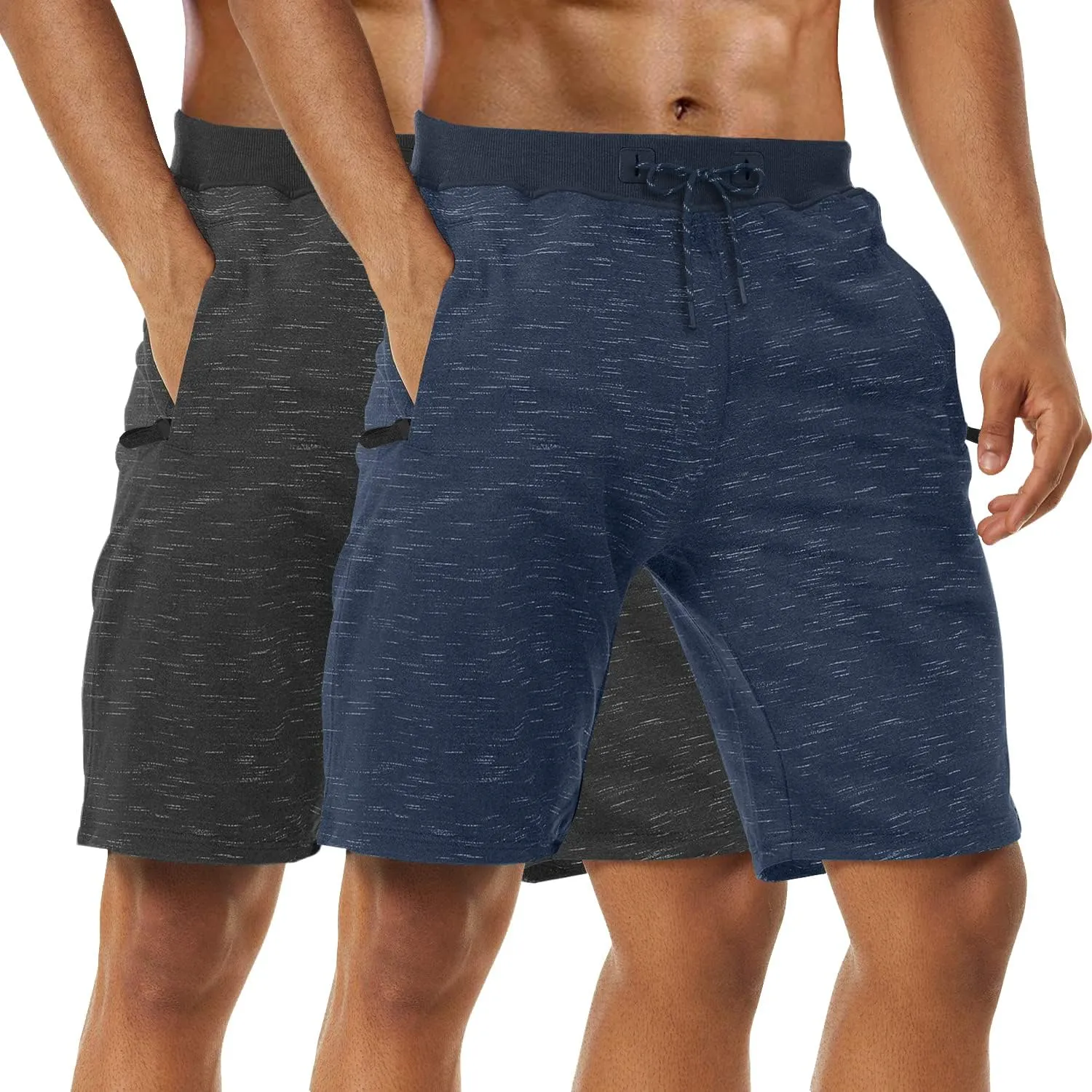 Boyzn Men's Athletic Shorts Comfortable Cotton Workout Shorts Elastic Waist Running Shorts with Zipper Pockets