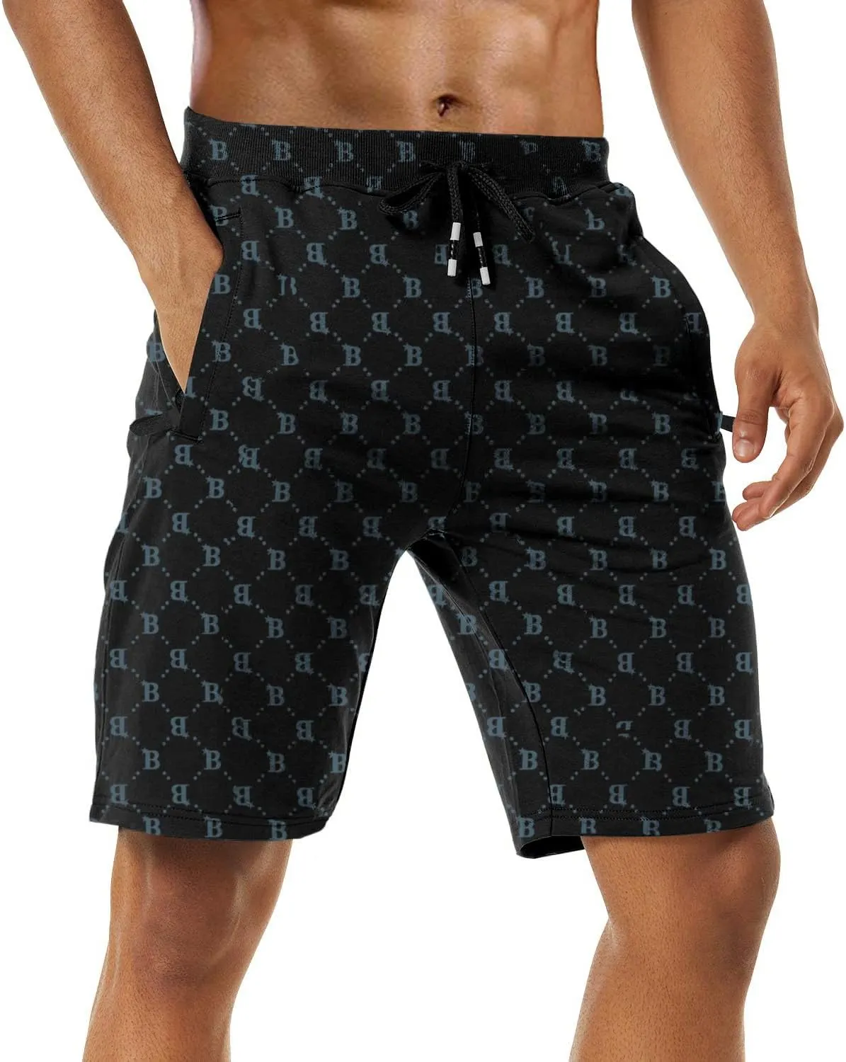 Boyzn Men's Athletic Shorts Comfortable Cotton Workout Shorts Elastic Waist Running Shorts with Zipper Pockets