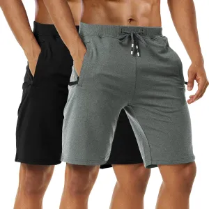Boyzn Men's Athletic Shorts Comfortable Cotton Workout Shorts Elastic Waist Running Shorts with Zipper Pockets