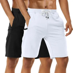 Boyzn Men's Athletic Shorts Comfortable Cotton Workout Shorts Elastic Waist Running Shorts with Zipper Pockets