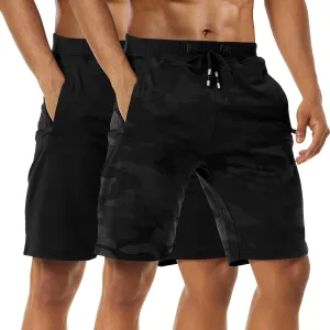 Boyzn Men's Athletic Shorts Comfortable Cotton Workout Shorts Elastic Waist Running Shorts with Zipper Pockets
