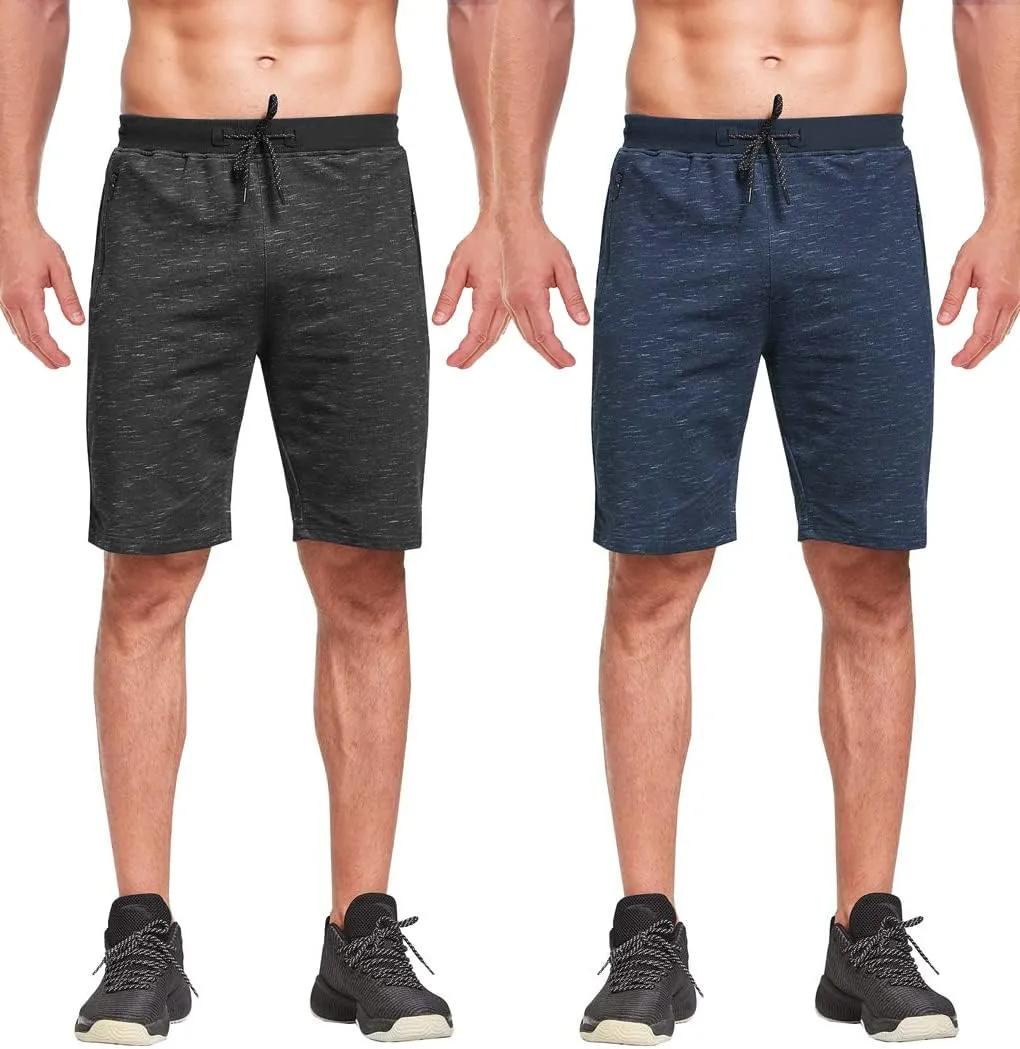 Boyzn Men's Athletic Shorts Comfortable Cotton Workout Shorts Elastic Waist Running Shorts with Zipper Pockets