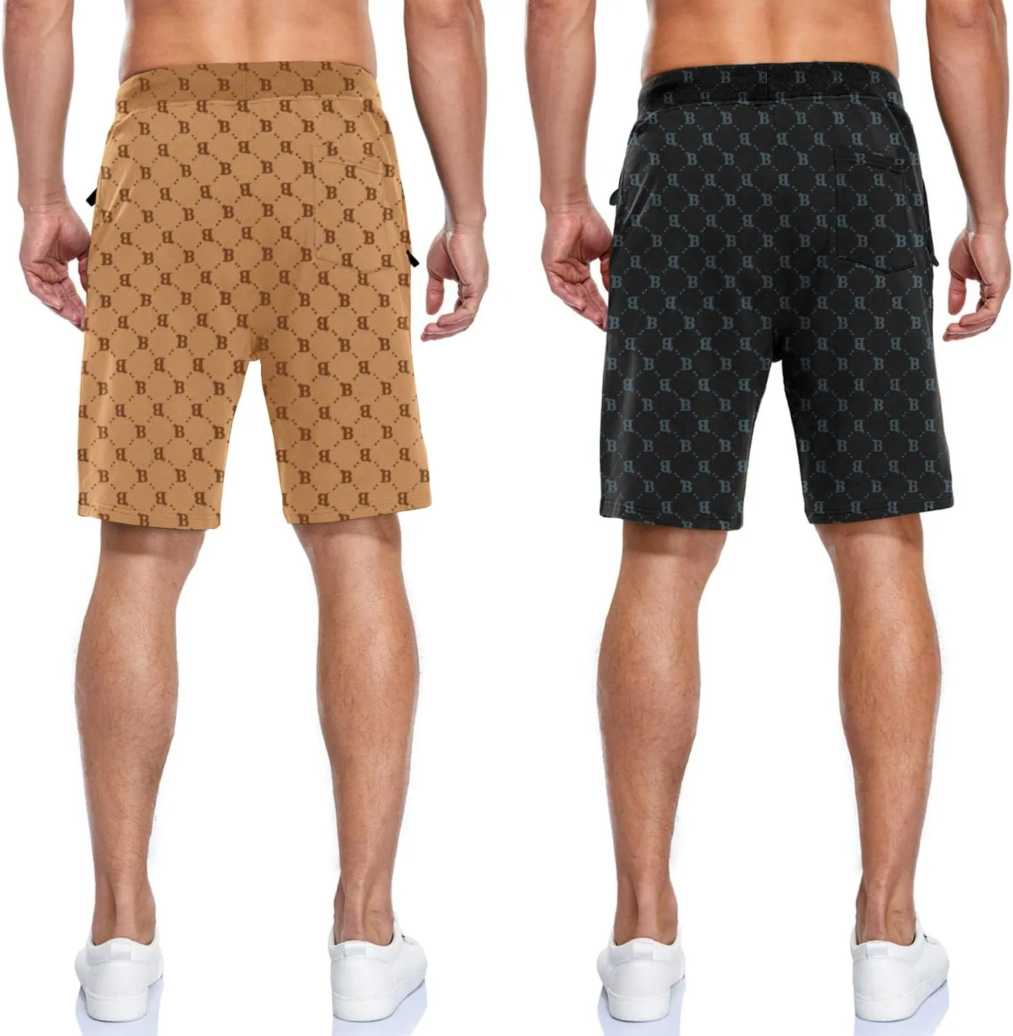 Boyzn Men's Athletic Shorts Comfortable Cotton Workout Shorts Elastic Waist Running Shorts with Zipper Pockets