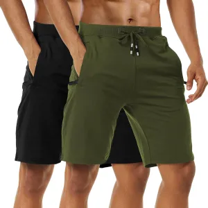 Boyzn Men's Athletic Shorts Comfortable Cotton Workout Shorts Elastic Waist Running Shorts with Zipper Pockets