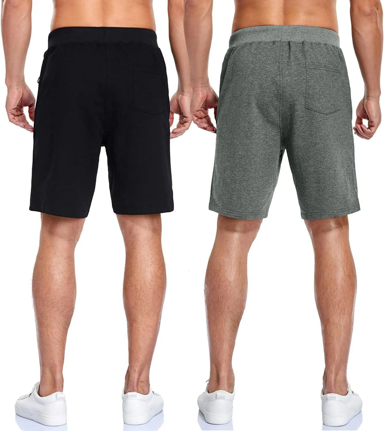 Boyzn Men's Athletic Shorts Comfortable Cotton Workout Shorts Elastic Waist Running Shorts with Zipper Pockets