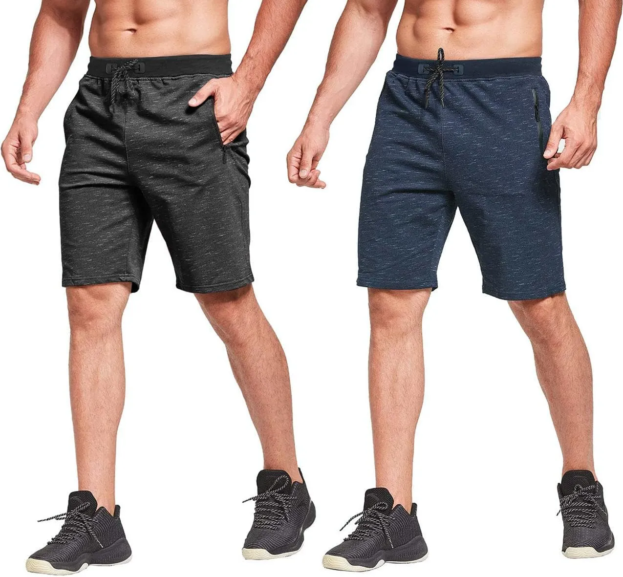 Boyzn Men's Athletic Shorts Comfortable Cotton Workout Shorts Elastic Waist Running Shorts with Zipper Pockets