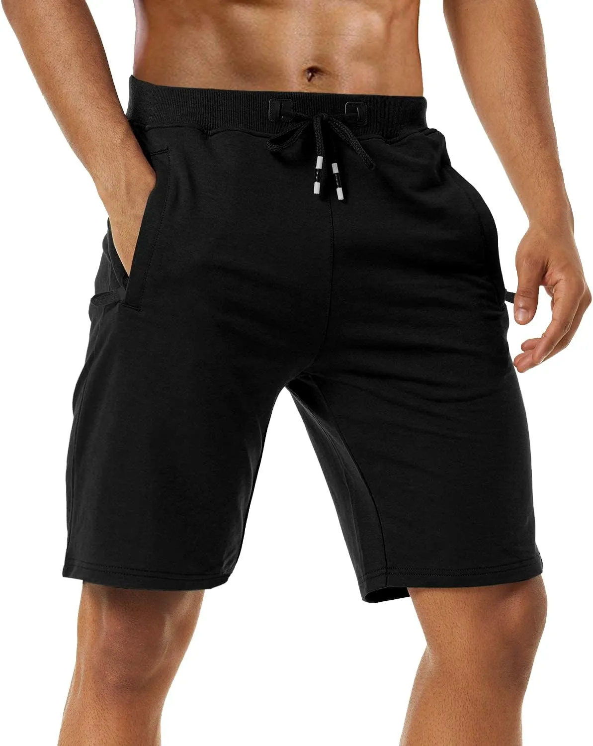 Boyzn Men's Athletic Shorts Comfortable Cotton Workout Shorts Elastic Waist Running Shorts with Zipper Pockets