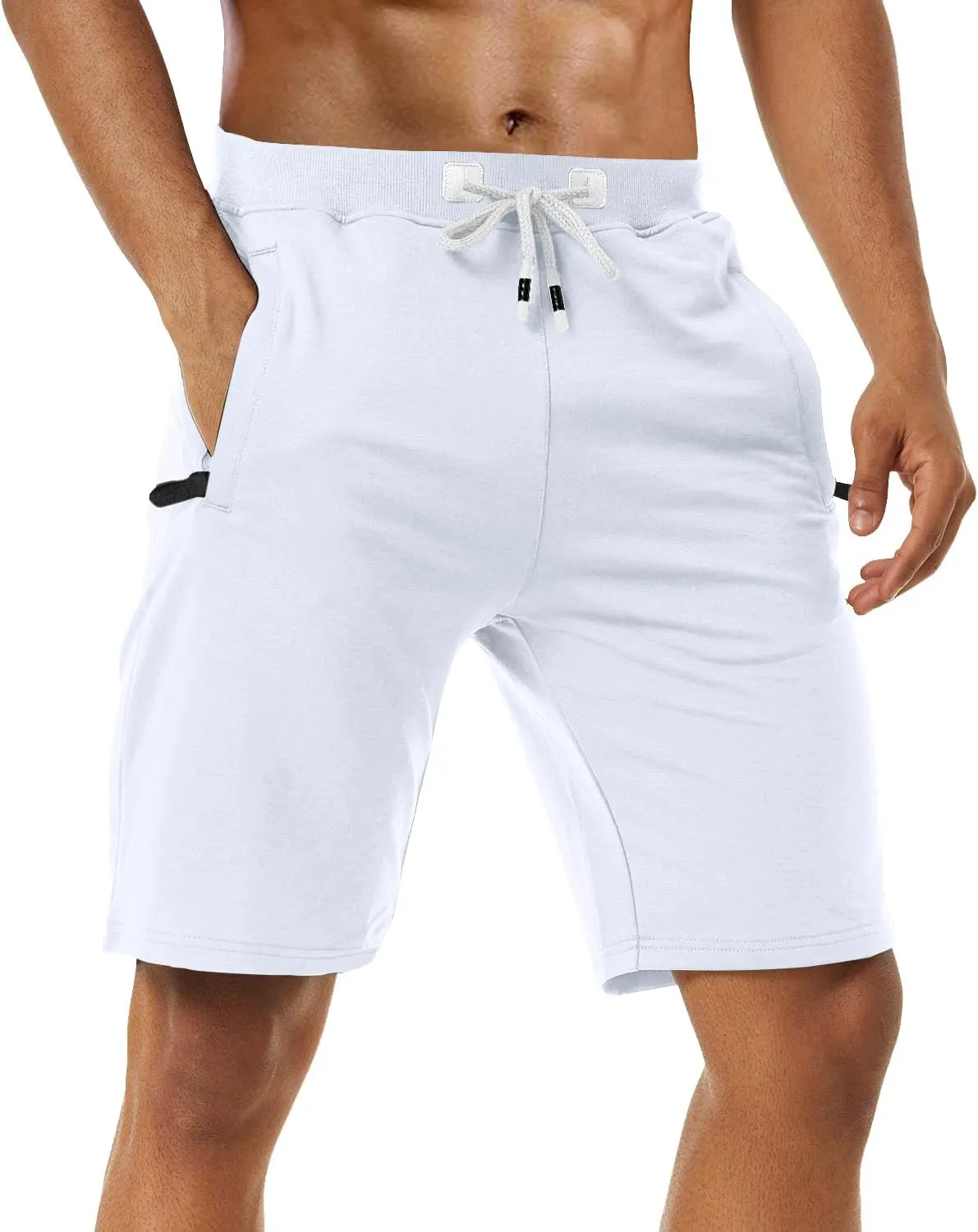 Boyzn Men's Athletic Shorts Comfortable Cotton Workout Shorts Elastic Waist Running Shorts with Zipper Pockets