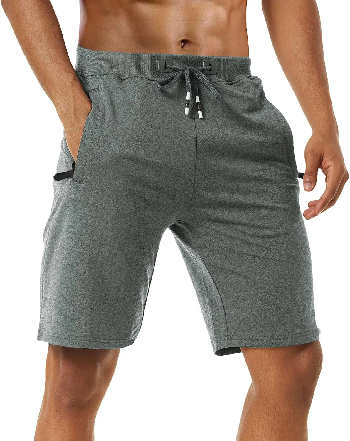 Boyzn Men's Athletic Shorts Comfortable Cotton Workout Shorts Elastic Waist Running Shorts with Zipper Pockets
