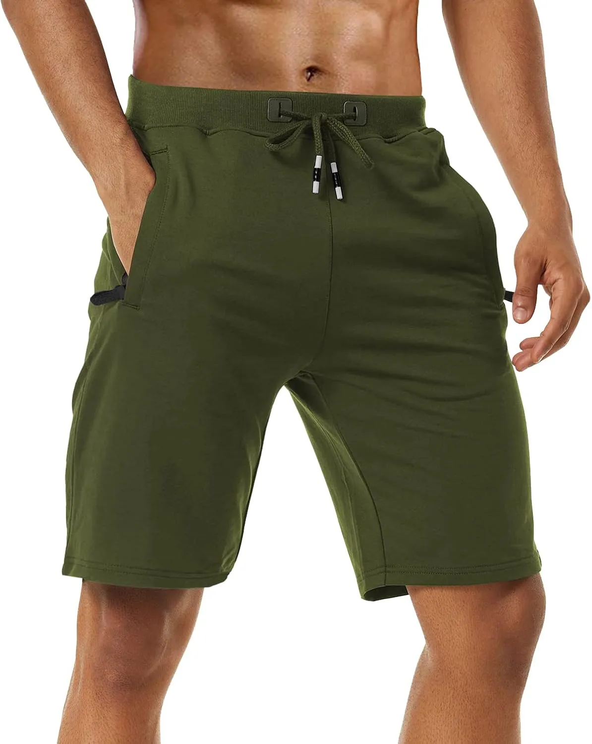 Boyzn Men's Athletic Shorts Comfortable Cotton Workout Shorts Elastic Waist Running Shorts with Zipper Pockets