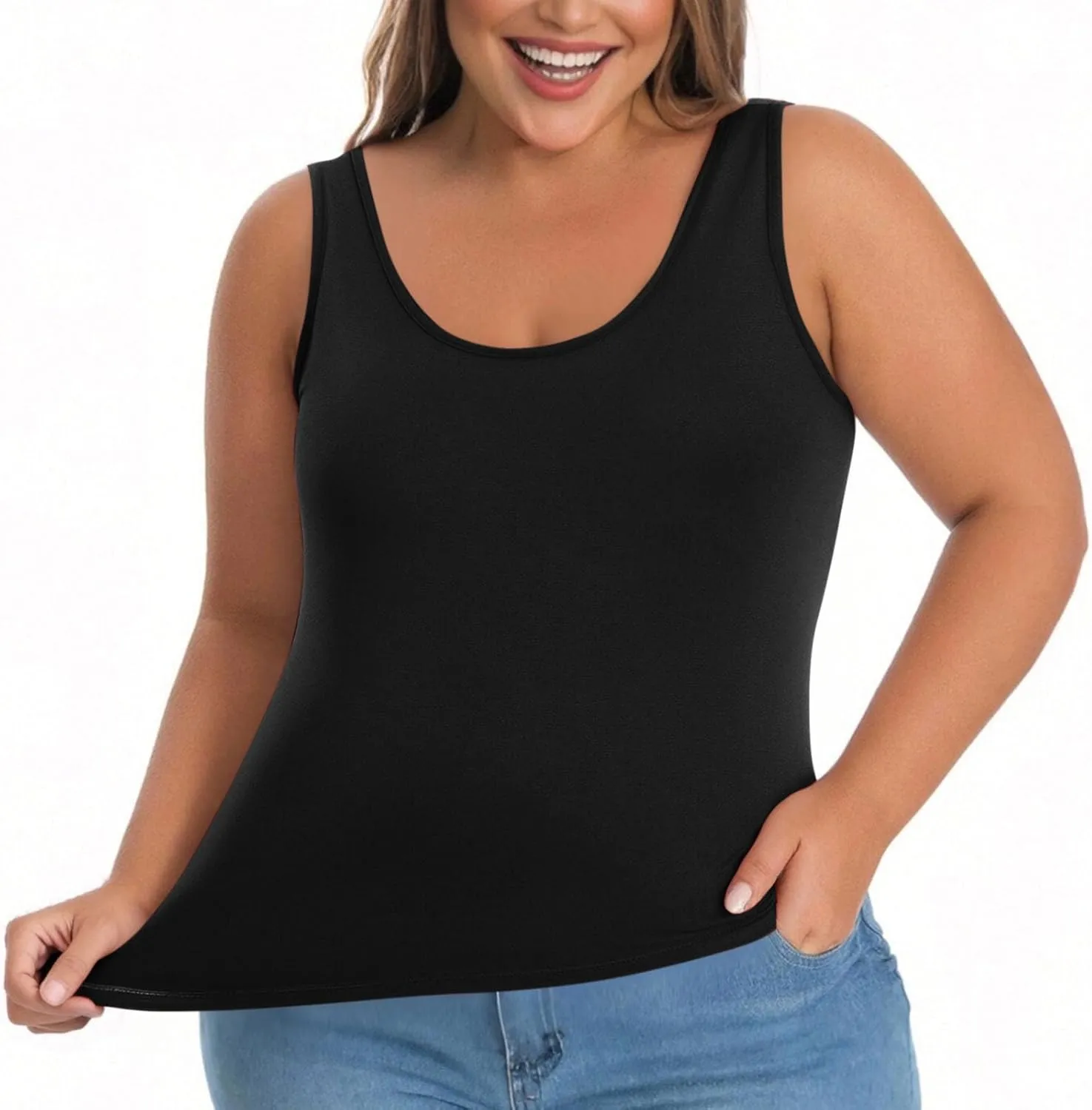 Bra Tank Tops for Women Plus Size Basic Workout Top Camisole Sleeveless Padded Yoga Shirt Modal Scoop Neck Shelf Bras