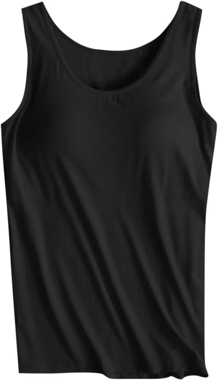 Bra Tank Tops for Women Plus Size Basic Workout Top Camisole Sleeveless Padded Yoga Shirt Modal Scoop Neck Shelf Bras