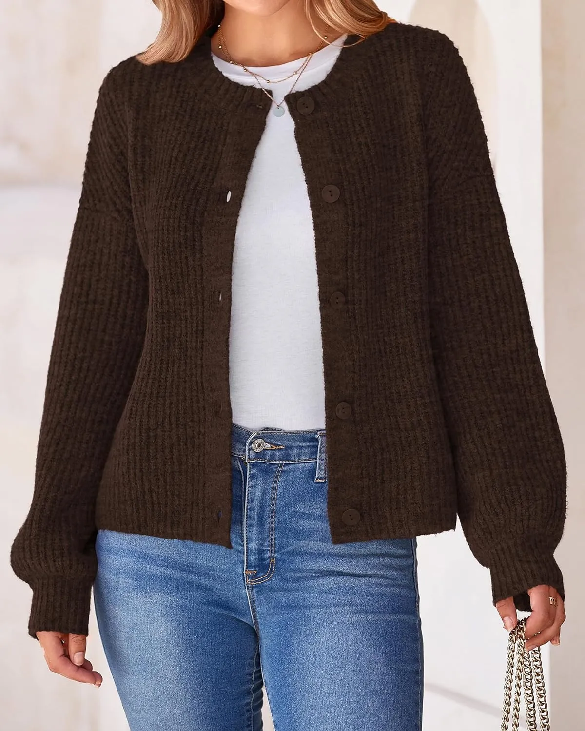 BTFBM Women's Chunky Knit Fall Cardigan 2025 Winter Long Sleeve Button Down Soft Loose Cropped Sweater Outerwear