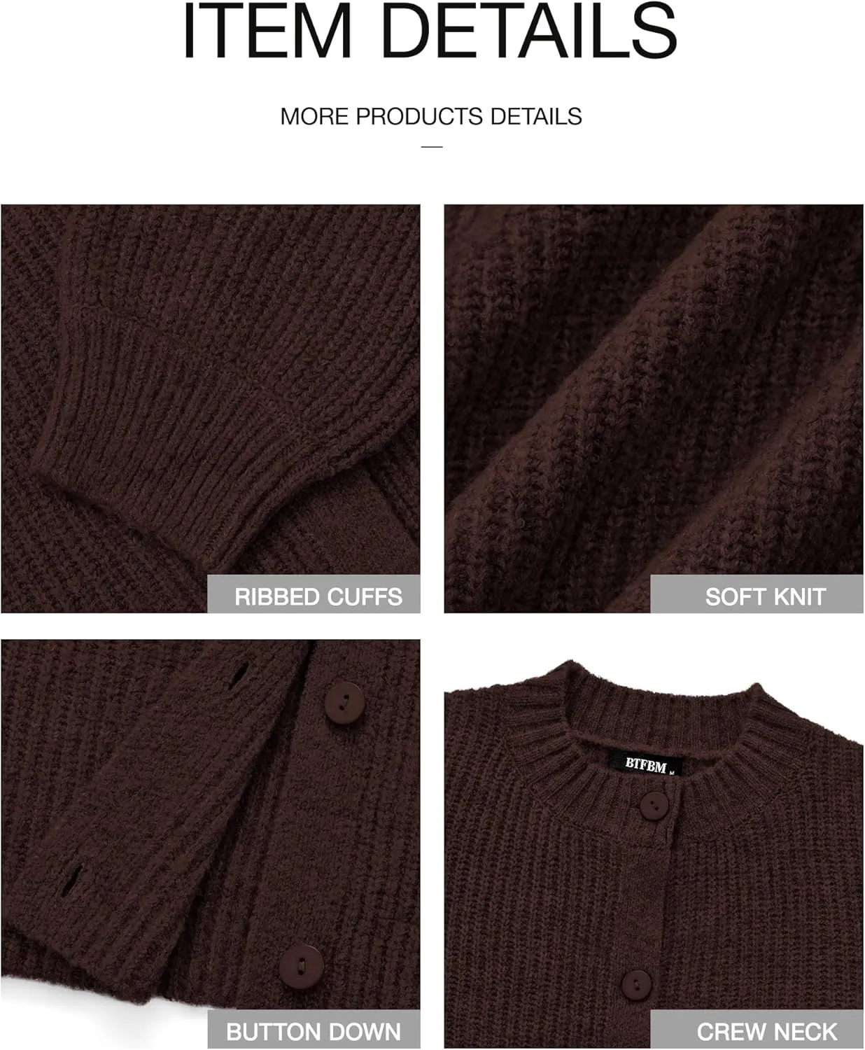 BTFBM Women's Chunky Knit Fall Cardigan 2025 Winter Long Sleeve Button Down Soft Loose Cropped Sweater Outerwear