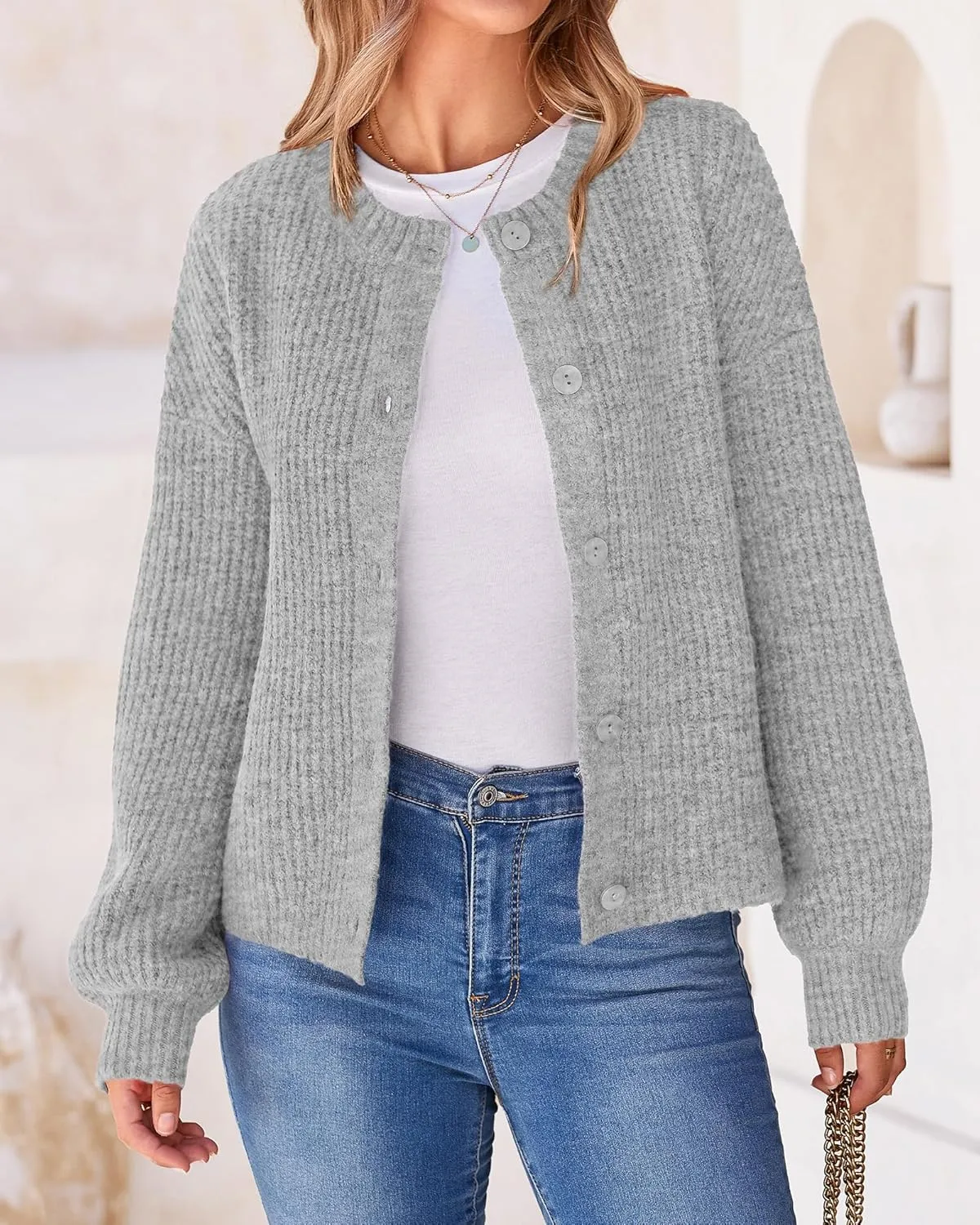 BTFBM Women's Chunky Knit Fall Cardigan 2025 Winter Long Sleeve Button Down Soft Loose Cropped Sweater Outerwear