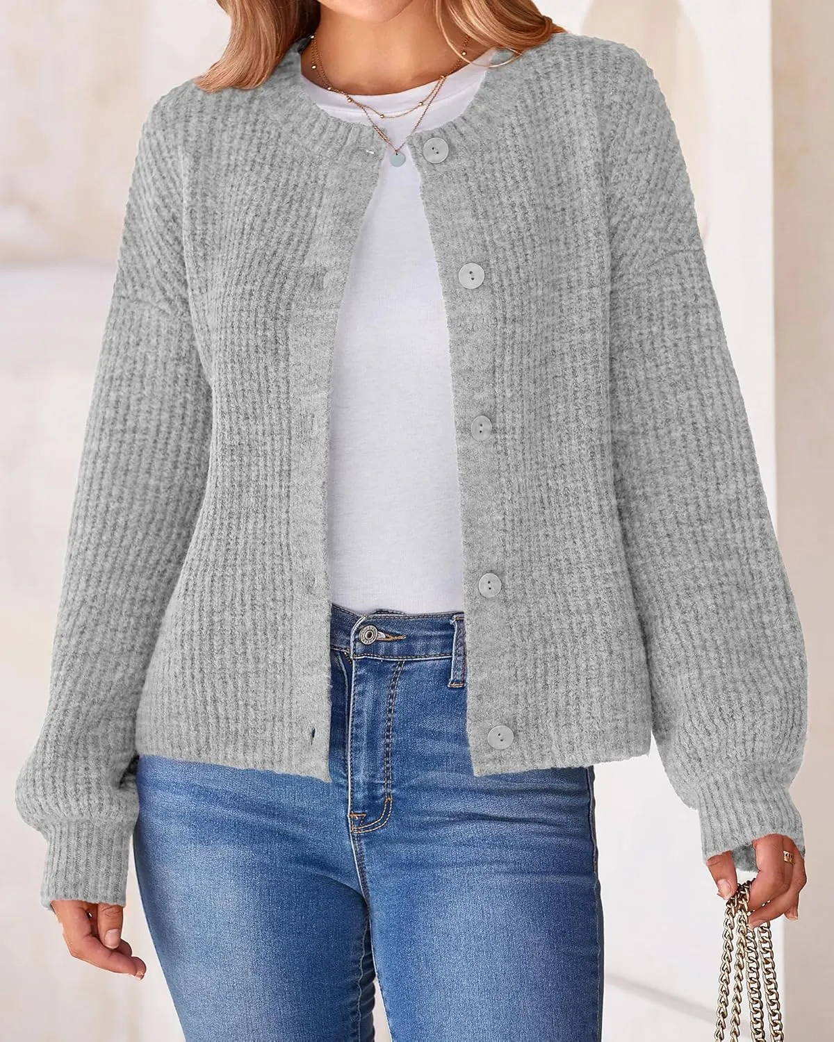BTFBM Women's Chunky Knit Fall Cardigan 2025 Winter Long Sleeve Button Down Soft Loose Cropped Sweater Outerwear