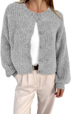 BTFBM Women's Chunky Knit Fall Cardigan 2025 Winter Long Sleeve Button Down Soft Loose Cropped Sweater Outerwear