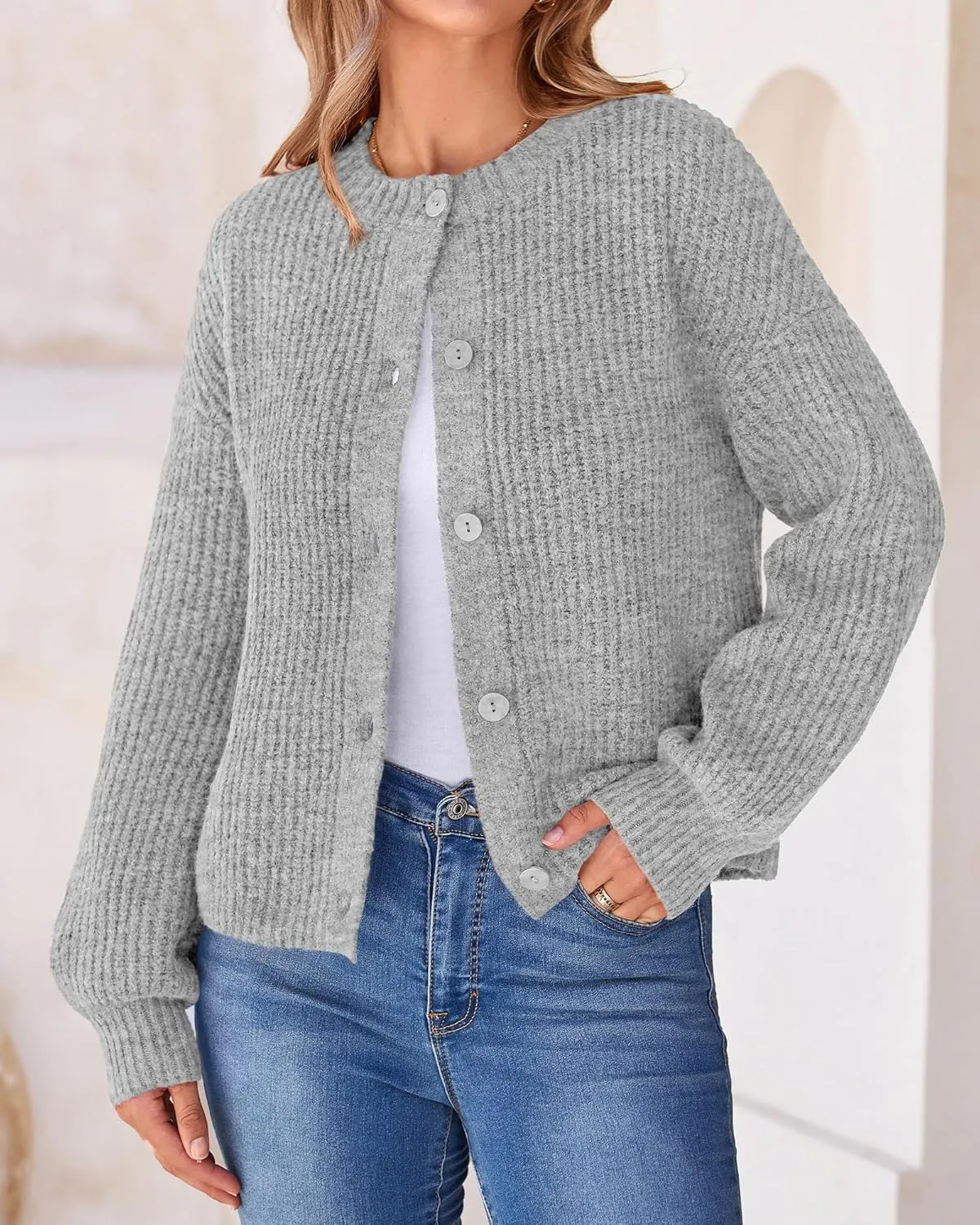 BTFBM Women's Chunky Knit Fall Cardigan 2025 Winter Long Sleeve Button Down Soft Loose Cropped Sweater Outerwear