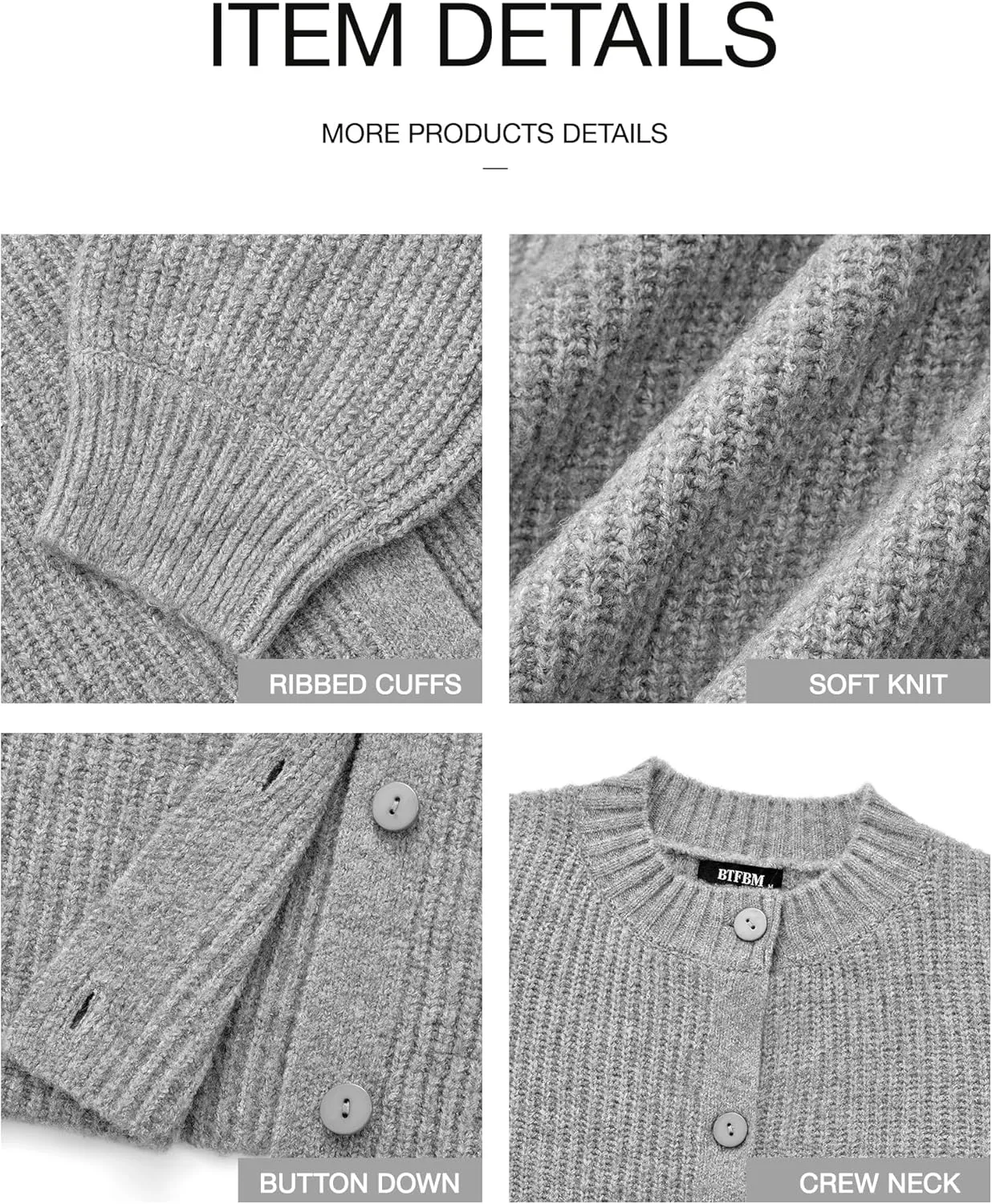 BTFBM Women's Chunky Knit Fall Cardigan 2025 Winter Long Sleeve Button Down Soft Loose Cropped Sweater Outerwear