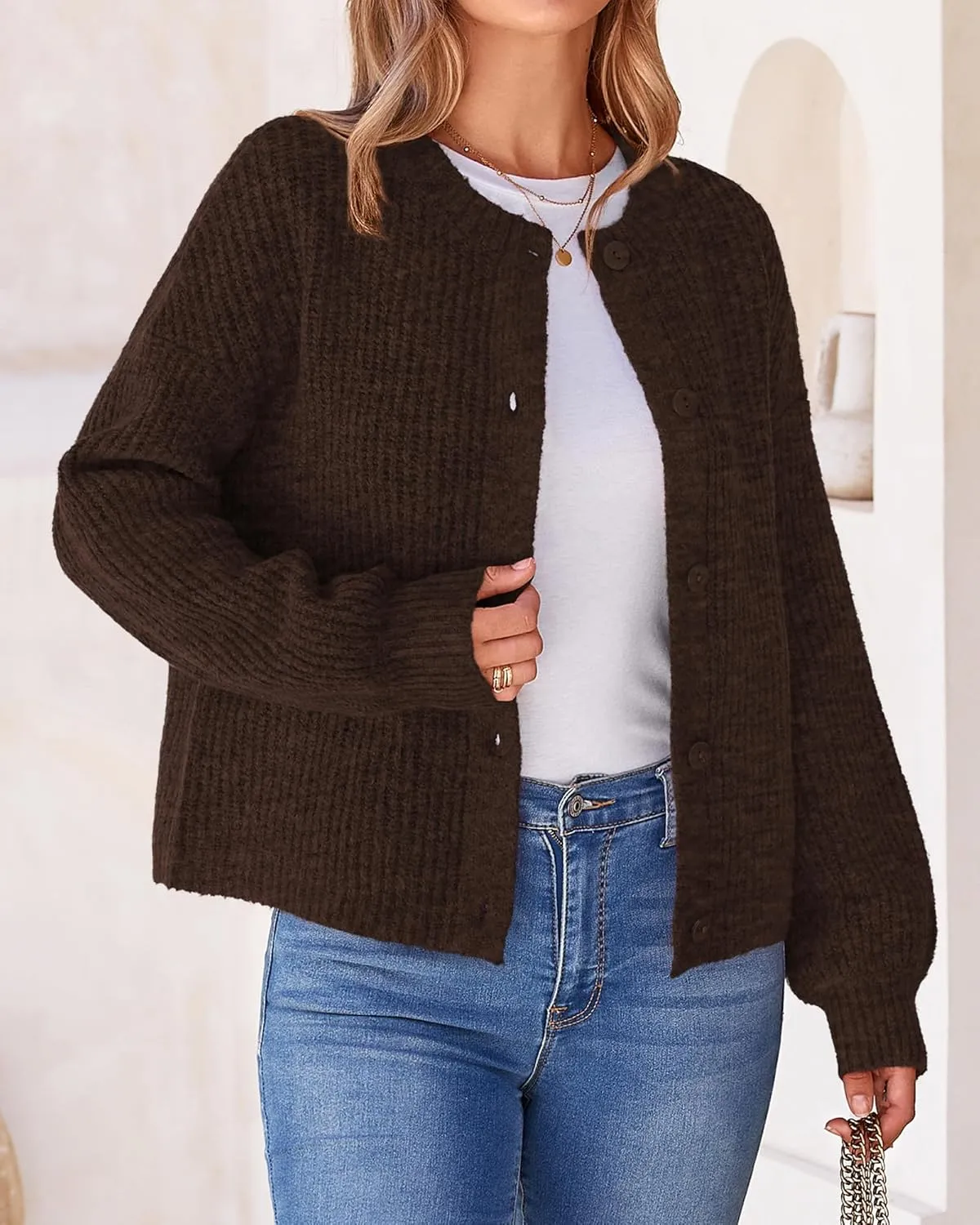 BTFBM Women's Chunky Knit Fall Cardigan 2025 Winter Long Sleeve Button Down Soft Loose Cropped Sweater Outerwear