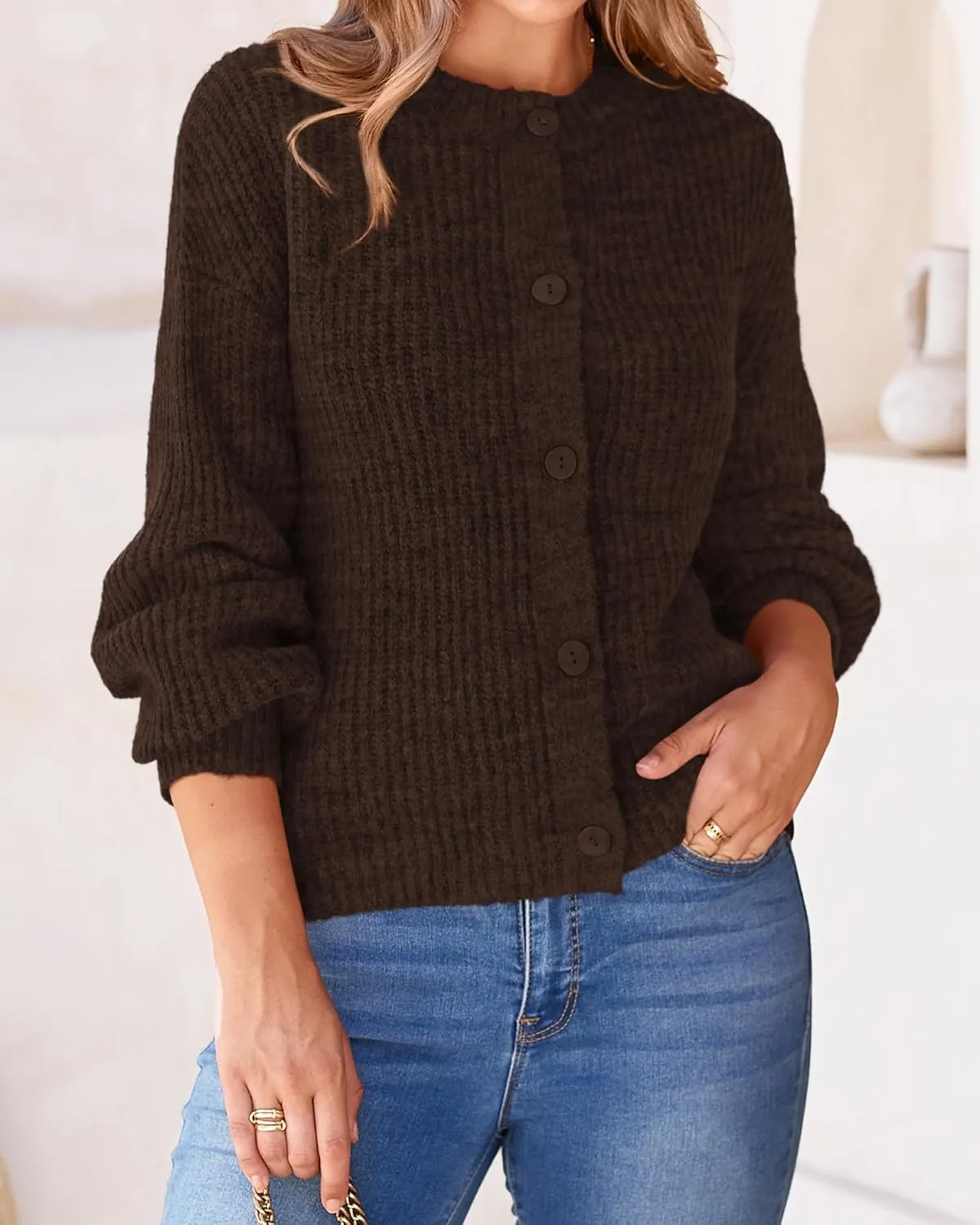 BTFBM Women's Chunky Knit Fall Cardigan 2025 Winter Long Sleeve Button Down Soft Loose Cropped Sweater Outerwear
