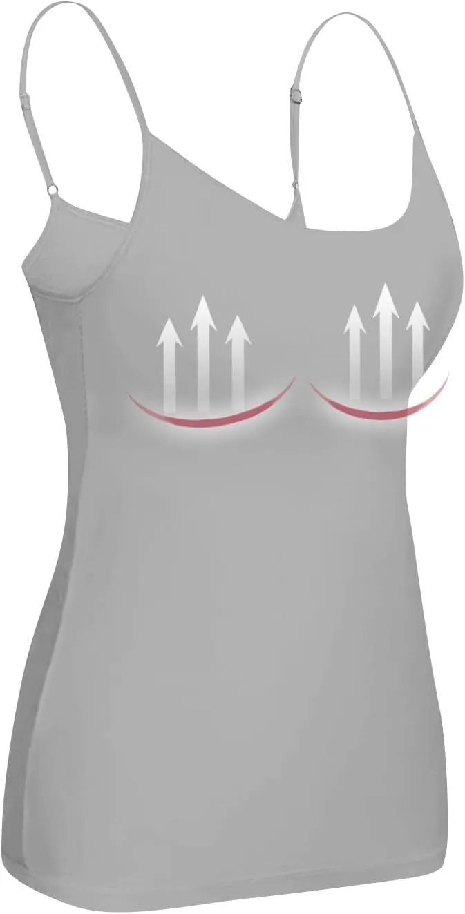 Built in Bra Tank Tops for Women 2024 Summer Casual Adjustable Spaghetti Strap Camisole Plus Size Cotton Padded Tops