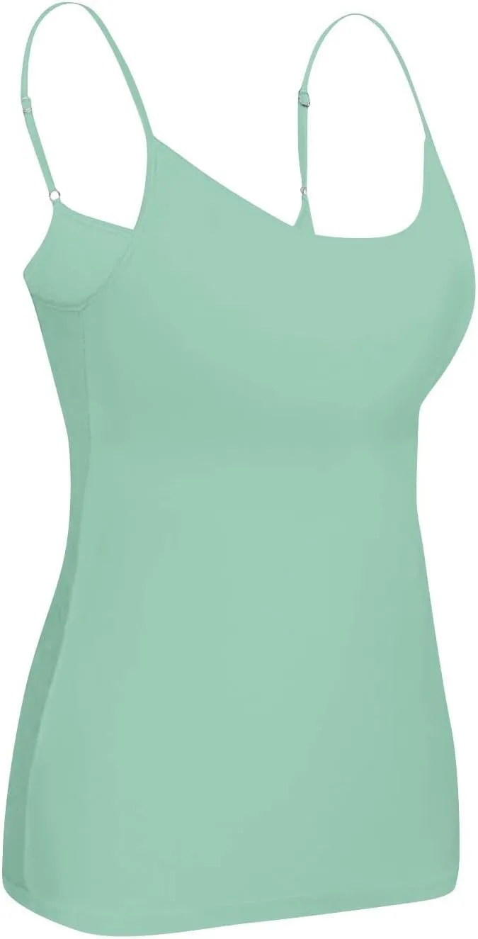 Built in Bra Tank Tops for Women 2024 Summer Casual Adjustable Spaghetti Strap Camisole Plus Size Cotton Padded Tops