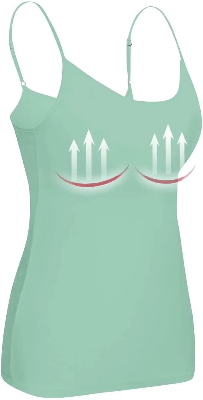 Built in Bra Tank Tops for Women 2024 Summer Casual Adjustable Spaghetti Strap Camisole Plus Size Cotton Padded Tops