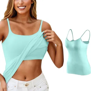Built in Bra Tank Tops for Women Casual Adjustable Spaghetti Strap Camisole Cotton Plus Size Workout Tops 2024