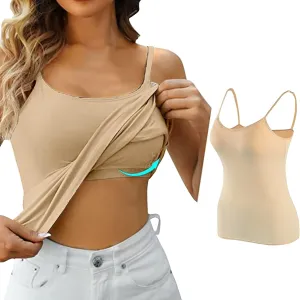 Cami with Built in Bra for Women Tank Tops with Built in Bras Cotton Camisoles Adjustable Spaghetti Strap Tank Tops Basic Layer Cami Padded Bralette PrimeToday Clearance