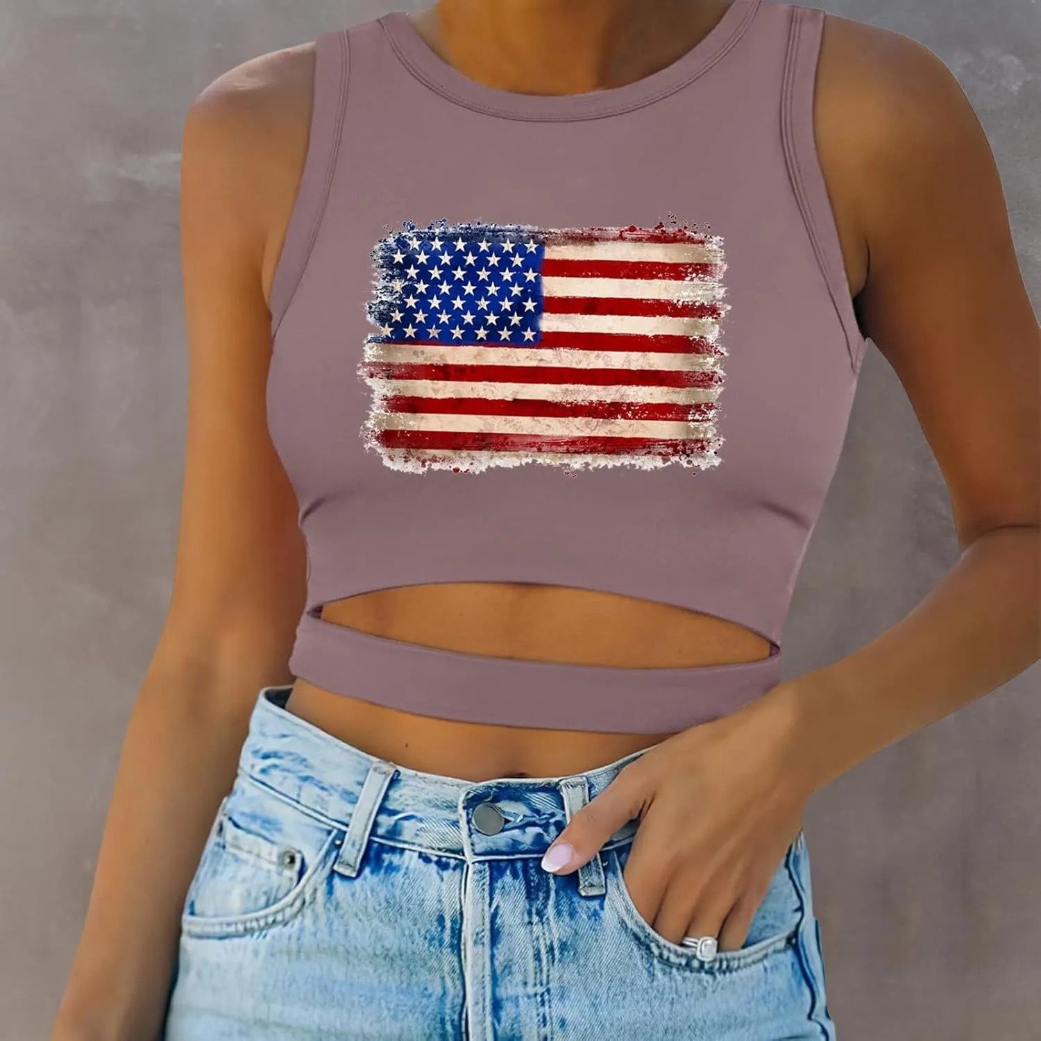Camisole Tops for Women 2025 Up to Date Independence Days for Women Tank Tops High Neck Sexy Sleeveless Cutout Racer Back